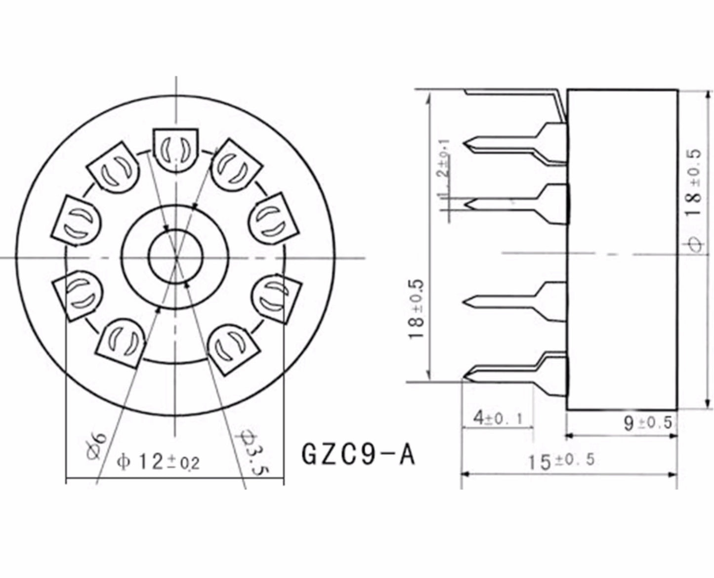 Gold-Plated 9 Pin Tube PCB socket ECC83/12AX7